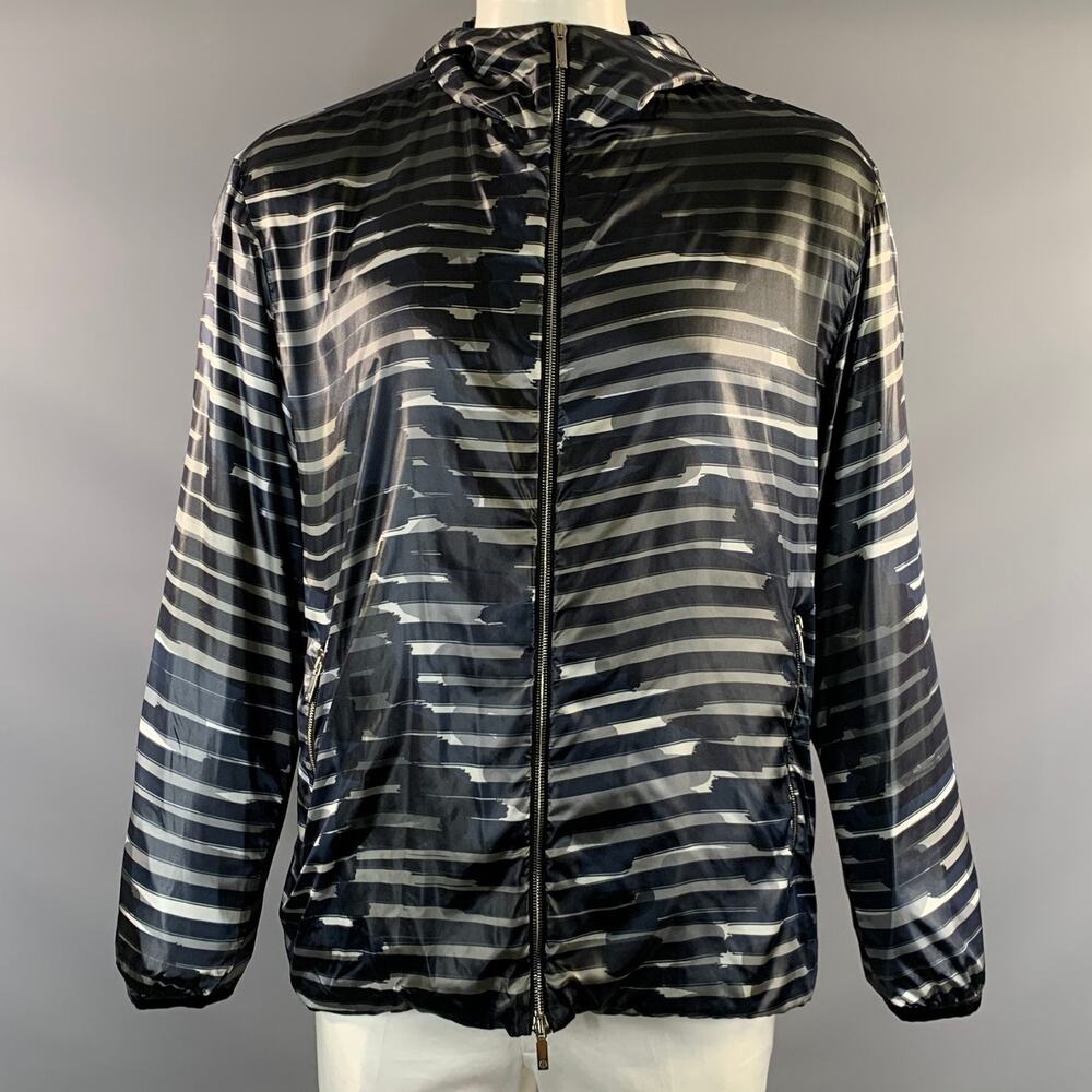 GIORGIO ARMANI Size L Black Grey Stripe Nylon Zip Up Jacket